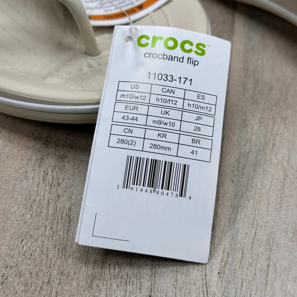 Crocs Crocband Flip Stucco White Unisex Mens 10 Womens 12 Sandals 11033-171 NEW